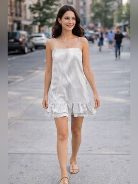 Kimchi Blue pinstriped ruffle hem mini dress black & white